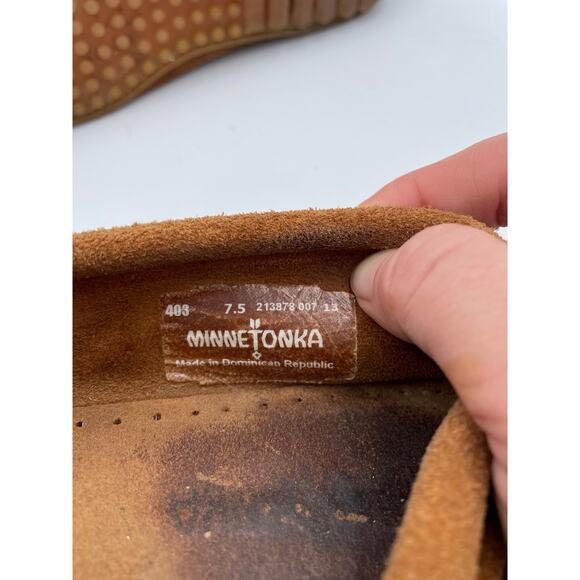 Minnetonka Suede Fringe Moccasins Womens Sz 7.5 Leather Softsole Loafers Slip-On - Picture 7 of 8